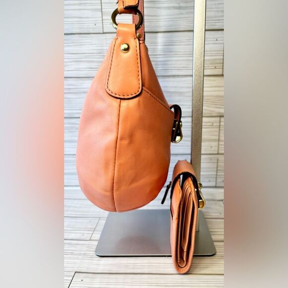 07-Coach 43723 Kristin Top Handle Peach Leather Shoulder Bag and Wallet Set - Picture 3 of 12